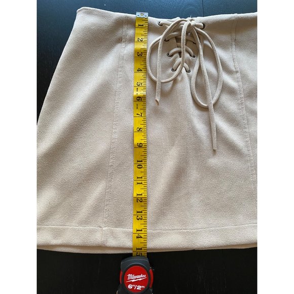 Newbury Kustom Mini Skirt Womens Medium Cream Buttery Soft Corset Tie A-line - Picture 9 of 16